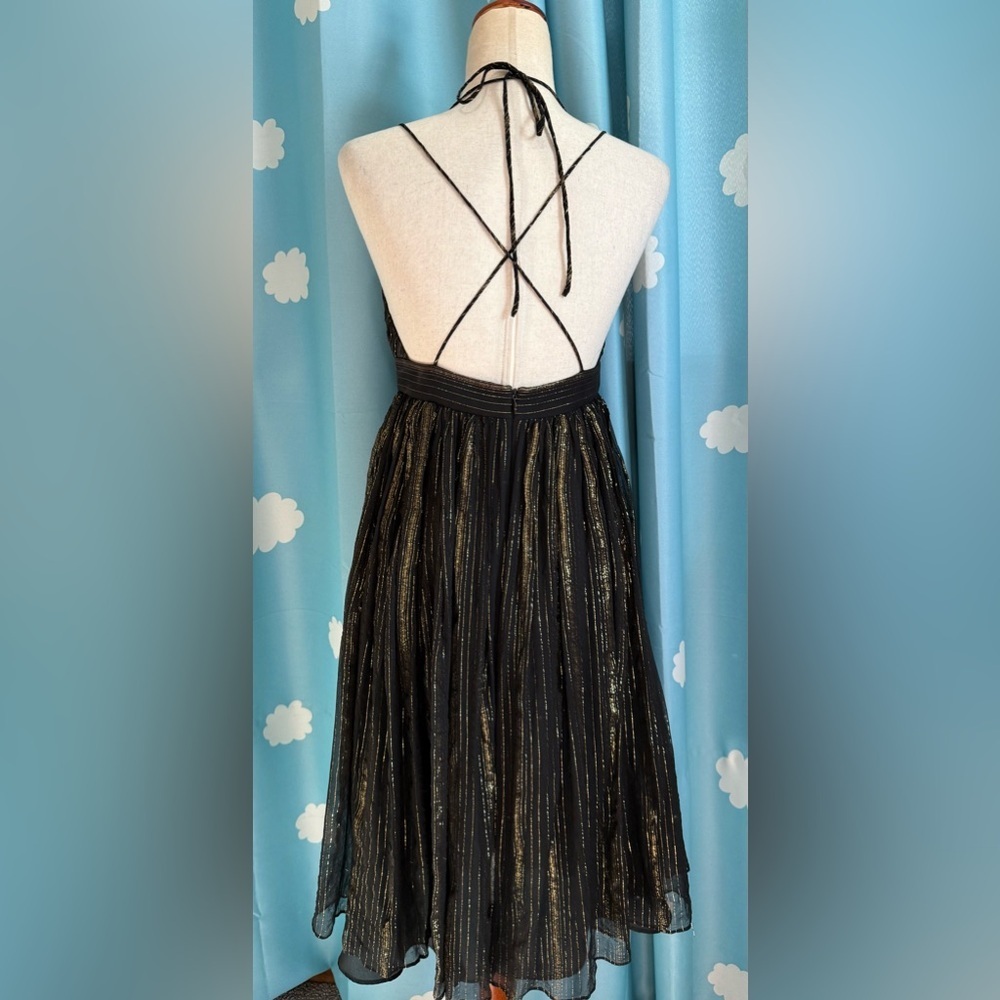 Arden B silk metallic gold and black babydoll dress- tie Spaghetti straps-- 6 - Picture 5 of 6